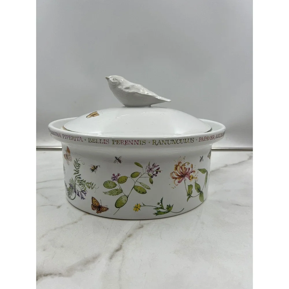 Marjolein Bastin Wildflower Meadow Ceramic Casserole Dish Bird Lid Oval Baker